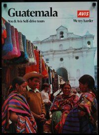 6r551 AVIS GUATEMALA 17x23 travel poster '80s image of natives at a fabric market!