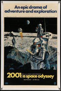 6s002 2001: A SPACE ODYSSEY linen style B 1sh '68 Stanley Kubrick, McCall art of astronauts on moon!
