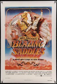 6s023 BLAZING SADDLES linen 1sh '74 classic Mel Brooks western, art of Cleavon Little by Alvin!