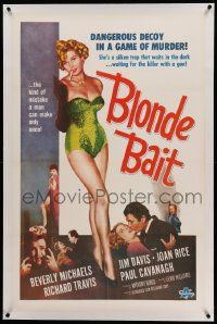 6s024 BLONDE BAIT linen 1sh R50s full-length sexy smoking bad girl Beverly Michaels is a silken trap!