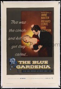 6s027 BLUE GARDENIA linen 1sh '53 Fritz Lang, Anne Baxter, there was nothing lily-white about her!