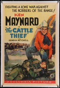 6s041 CATTLE THIEF linen 1sh '36 Ken Maynard fighting a lone war against robbers of the range!
