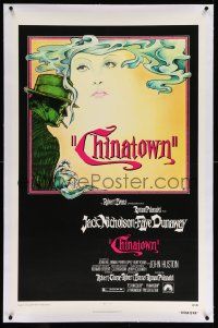 6s043 CHINATOWN linen 1sh '74 art of Jack Nicholson & Faye Dunaway by Jim Pearsall, Polanski
