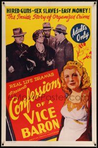 6s048 CONFESSIONS OF A VICE BARON linen 1sh '43 stone litho art, hired guns, sex slaves & easy money