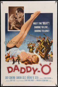 6s055 DADDY-O linen 1sh '59 great art of sexy girl beatnik & band, daring to live, daring to love!