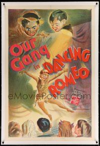 6s056 DANCING ROMEO linen 1sh '44 stone litho of Buckwheat & marionette Froggy, last Our Gang ever!