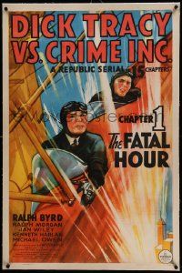 6s065 DICK TRACY VS. CRIME INC. linen chapter 1 1sh '41 art of detective Byrd in plane, serial!