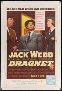 6s069 DRAGNET linen 1sh '54 Jack Webb as detective Joe Friday as you've never seen him before!