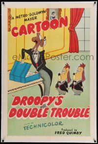 6s070 DROOPY'S DOUBLE TROUBLE linen 1sh '51 Tex Avery cartoon, great art of Droopy & twin Drippy!