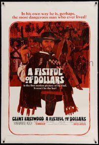 6s084 FISTFUL OF DOLLARS linen 1sh '67 introducing the man with no name, Clint Eastwood, cool art!