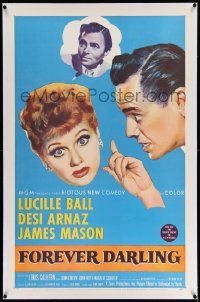 6s089 FOREVER DARLING linen 1sh '56 art of James Mason, Desi Arnaz & Lucille Ball, I Love Lucy!