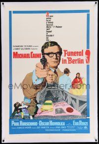 6s093 FUNERAL IN BERLIN linen 1sh '67 art of Michael Caine pointing gun, directed by Guy Hamilton!
