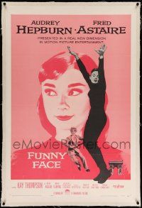 6s094 FUNNY FACE linen 1sh '57 art of Audrey Hepburn close up & full-length + Fred Astaire!