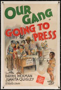6s101 GOING TO PRESS linen 1sh '42 stone litho of newspaper editor Spanky, Buckwheat & Our Gang kids