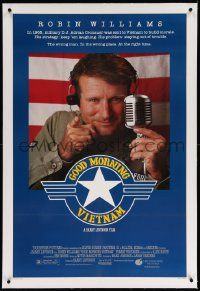6s103 GOOD MORNING VIETNAM linen 1sh '87 military radio DJ Robin Williams, Barry Levinson!