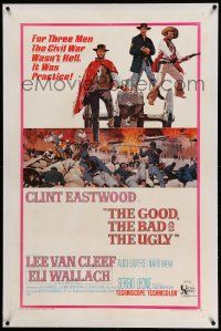 6s104 GOOD, THE BAD & THE UGLY linen 1sh '68 Clint Eastwood, Lee Van Cleef, Wallach, Leone classic!