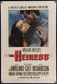 6s113 HEIRESS linen 1sh '49 William Wyler, romantic c/u of Olivia de Havilland & Montgomery Clift!