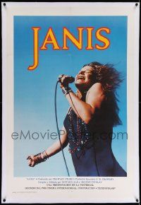 6s135 JANIS linen Spanish/U.S. 1sh '75 Joplin singing into microphone photo by Jim Marshall, rock & roll!