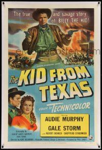 6s141 KID FROM TEXAS linen 1sh '49 Audie Murphy & Gale Storm in the savage story of Billy the Kid!