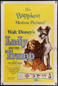 6s144 LADY & THE TRAMP linen 1sh R62 Disney classic cartoon, great images of the top dog cast!