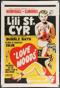6s158 LOVE MOODS linen 1sh '52 silkscreen art of near-naked Lili St. Cyr in celebrated bubble bath!