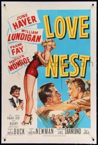6s159 LOVE NEST linen 1sh '51 full-length art of sexy Marilyn Monroe, William Lundigan, June Haver!