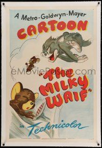 6s168 MILKY WAIF linen 1sh '46 great cartoon art of Jerry dreaming about Tom chasing baby Nibbles!
