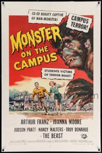 6s171 MONSTER ON THE CAMPUS linen 1sh '58 Reynold Brown art of test tube terror amok on the college!