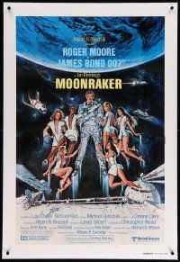 6s173 MOONRAKER linen style B int'l teaser 1sh '79 Goozee art of Moore as James Bond & sexy girls!