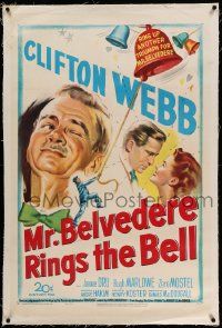 6s175 MR. BELVEDERE RINGS THE BELL linen 1sh '51 artwork of Clifton Webb winking at lovers!
