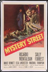 6s181 MYSTERY STREET linen 1sh '50 John Sturges, Ricardo Montalban, sexy film noir artwork!
