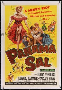 6s195 PANAMA SAL linen 1sh '57 great colorful art of super sexy dancer Elena Verdugo & cast!