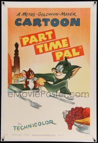 6s198 PART TIME PAL linen 1sh '47 cartoon art of drunk Tom helping bewildered Jerry at dinner table!