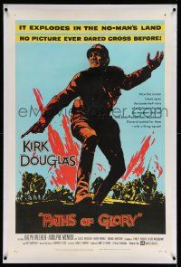 6s200 PATHS OF GLORY linen 1sh '58 Stanley Kubrick classic, great artwork of Kirk Douglas in WWI!