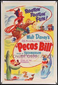 6s203 PECOS BILL linen 1sh '54 Walt Disney's musical comedy cowboy cartoon starring Roy Rogers!