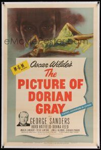 6s208 PICTURE OF DORIAN GRAY linen 1sh '45 George Sanders, Hurd Hatfield, Donna Reed, Oscar Wilde