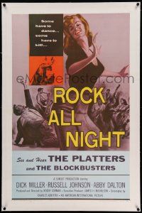 6s224 ROCK ALL NIGHT linen 1sh '57 rock & roll, some have to dance... some have to kill, sexy art!