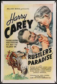 6s229 RUSTLER'S PARADISE linen 1sh '35 Harry Carey's riding, roping, and shooting his way to glory!