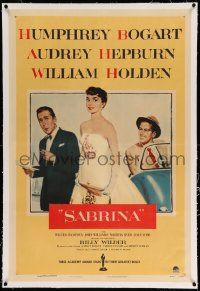 6s230 SABRINA linen 1sh '54 Audrey Hepburn between Humphrey Bogart & William Holden, Billy Wilder!