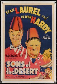 6s252 SONS OF THE DESERT linen 1sh R45 Hal Roach, wonderful artwork of Stan Laurel & Oliver Hardy!