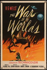 6s295 WAR OF THE WORLDS linen 1sh '53 H.G. Wells & George Pal classic, wonderful alien hand art!