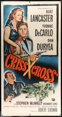 6t005 CRISS CROSS linen 3sh '48 Burt Lancaster, Yvonne De Carlo, Dan Duryea, cool film noir art!