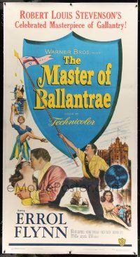 6t010 MASTER OF BALLANTRAE linen 3sh '53 Errol Flynn, Scotland, from Robert Louis Stevenson story!