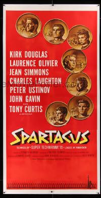 6t017 SPARTACUS linen roadshow 3sh '60 Stanley Kubrick & Kirk Douglas, gold coin art, ultra rare!