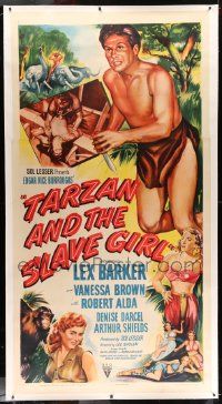 6t019 TARZAN & THE SLAVE GIRL linen 3sh '50 full-length art of Lex Barker with knife + sexy ladies!