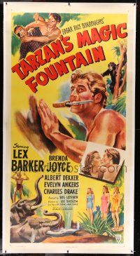 6t021 TARZAN'S MAGIC FOUNTAIN linen style A 3sh '49 art of Lex Barker w/ knife, Edgar Rice Burroughs