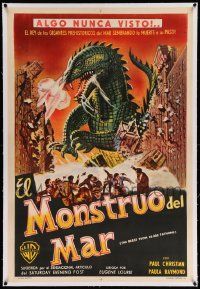 6t223 BEAST FROM 20,000 FATHOMS linen Argentinean '53 Ray Bradbury, art of monster destroying city!