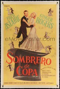 6t227 TOP HAT linen Argentinean R50s art of Fred Astaire & Ginger Rogers dancing in top hat!