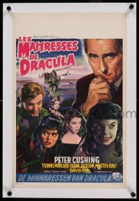 6t176 BRIDES OF DRACULA linen Belgian '60 Hammer horror, Peter Cushing as Van Helsing. different!
