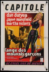 6t177 BURGLAR linen Belgian '57 art of Dan Duryea breaking into safe & sexy blonde Jayne Mansfield!